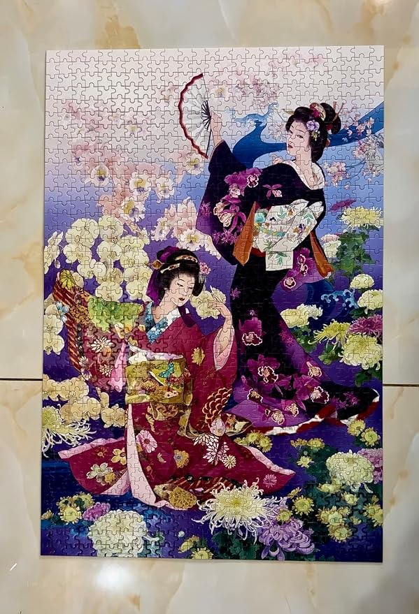 Funnybox Kimono Dancing Geisha Beauty Paintings by Haruyo Morita- Wooden Jigsaw Puzzle 1000 Piece for Teens and Family