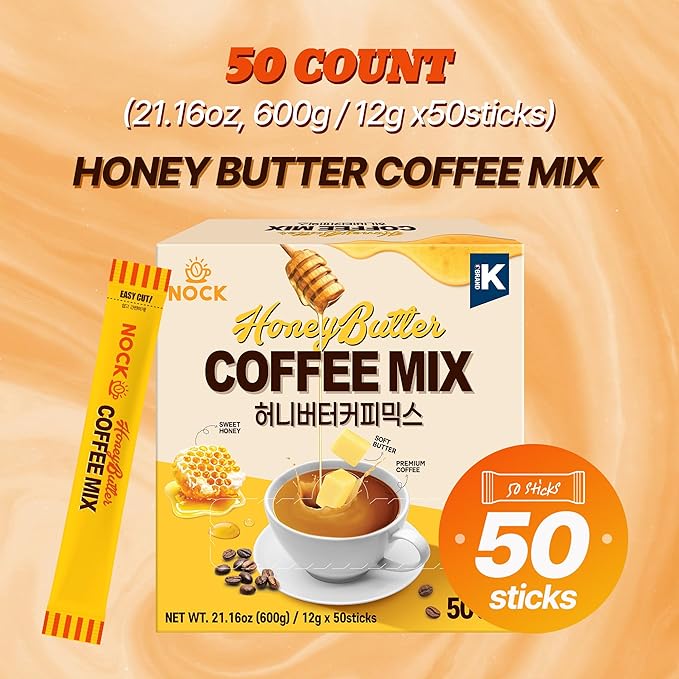 [Nokchawon] Honey Butter Coffee Mix, Sweet & Creamy Korean Instant coffee, Unique Gourmet Flavor for Office & Home Cafe, 50 Sticks (21.16 oz)