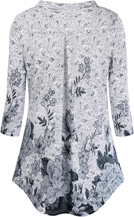 BAISHENGGT 3/4 Sleeve Tops for Women Notch V Neck Floral Work Blouses Dressy Casual Loose Fit Going Out Tunic Tops