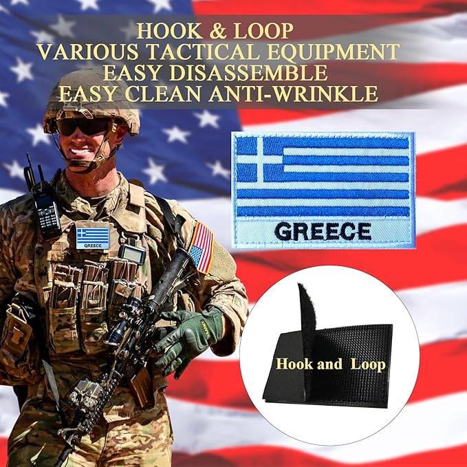 EmWoot 2PCS Greece Flag Patch Embroidered Morale Patch Military Tactical Patches Hook and Loop(Greece 02)