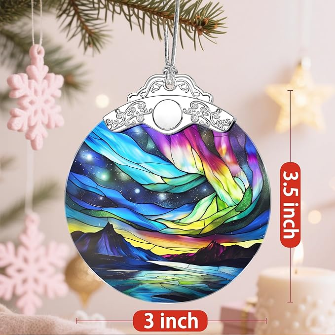 Christmas Ornaments: Stained Glass Ornament, Christmas Tree Ornament, Hanging Ornaments for Home Decor, Xmas Tree Decorations, Exquisite Holiday Decor, Gifts, Holiday Present - Aurora Borealis