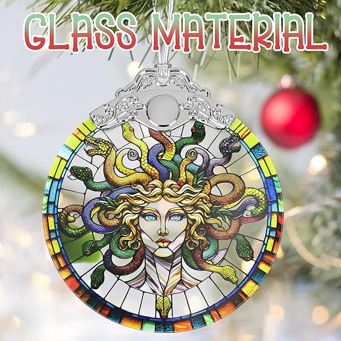 Medusa Christmas Ornaments, 3" Stained Glass Christmas Decor, Christmas Tree Ornaments, Gifts for Women, Unique Gift Idea, Perfect for Holiday Party, Tree, Window, Home Decor