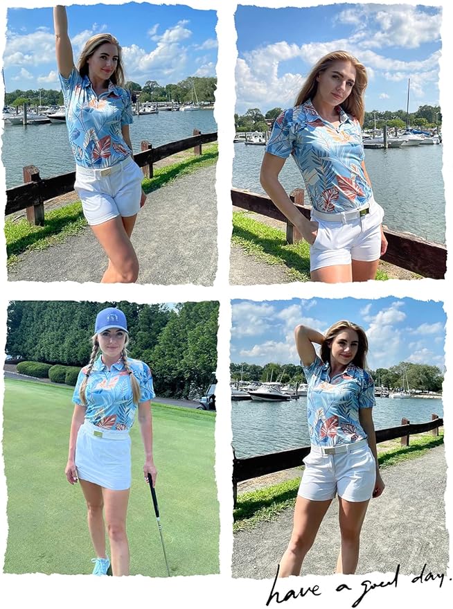 Women's Golf Shirt Short Sleeve Tennis Shirt Quarter Zip Golf Pullover Golf Polo Shirts Argyle Tops