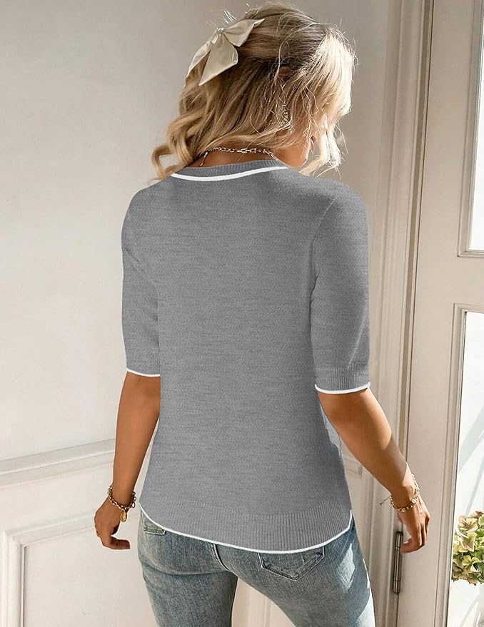 Zeagoo Women Short Sleeve Sweater Summer Crew Neck Dressy Casual Soft Knit Pullover Tops Trendy