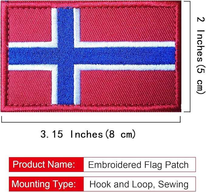 EmWoot 2PCS Norway Flag Patch Embroidered Morale Patch Military Tactical Patches Hook and Loop