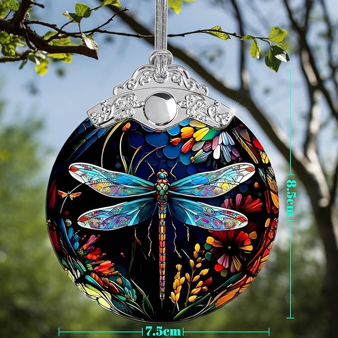Jocidea Christmas Dragonfly Ornament - Stained Glass Decor for Tree, Holiday Decorations and Xmas Gift Ideas