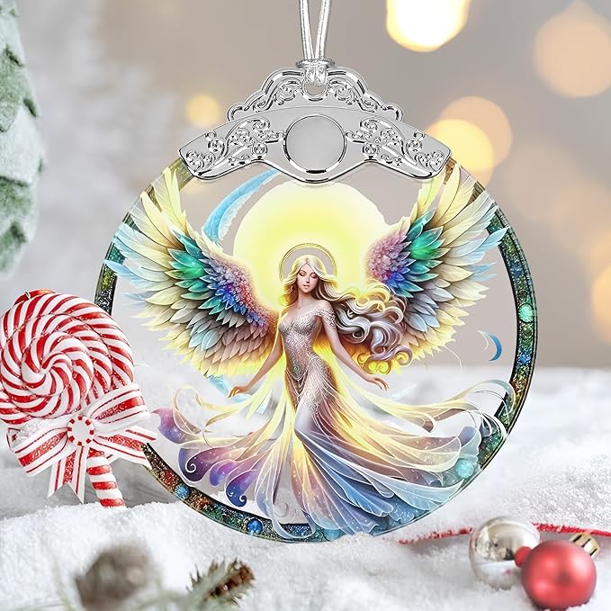 Angel Christmas Ornament, 3" Stained Glass Christmas Decor, Angel Ornaments for Christmas Tree, Christmas Tree Decorations, Gifts for Women, Unique Gift Idea, Perfect for Holiday Party, Window, Tree