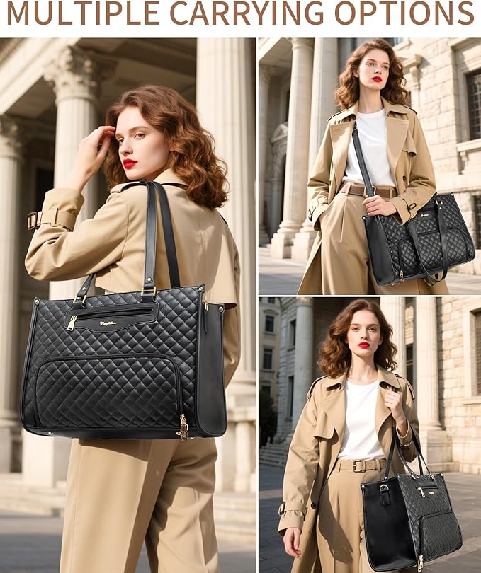 Lunch Tote Bag for Women, 15.6 Inch Laptop Work Bag with Insulated Lunch Box Compartment & Purse Large Capacity Quilted Computer Handbag for Office Business Work Nurse Teacher Travel Casual