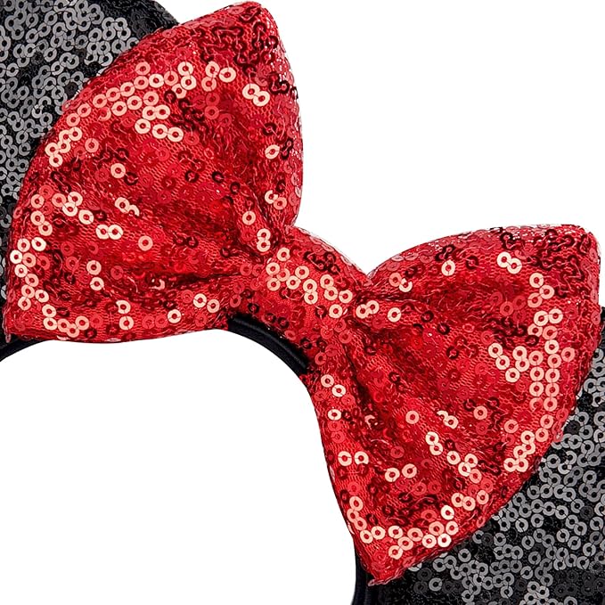 YUNISS Handmade Sparkly Mouse Ears Headband for Adults & Kids | Upgraded Wide Band |Velvet Non-Slip Band, All-Day Comfort