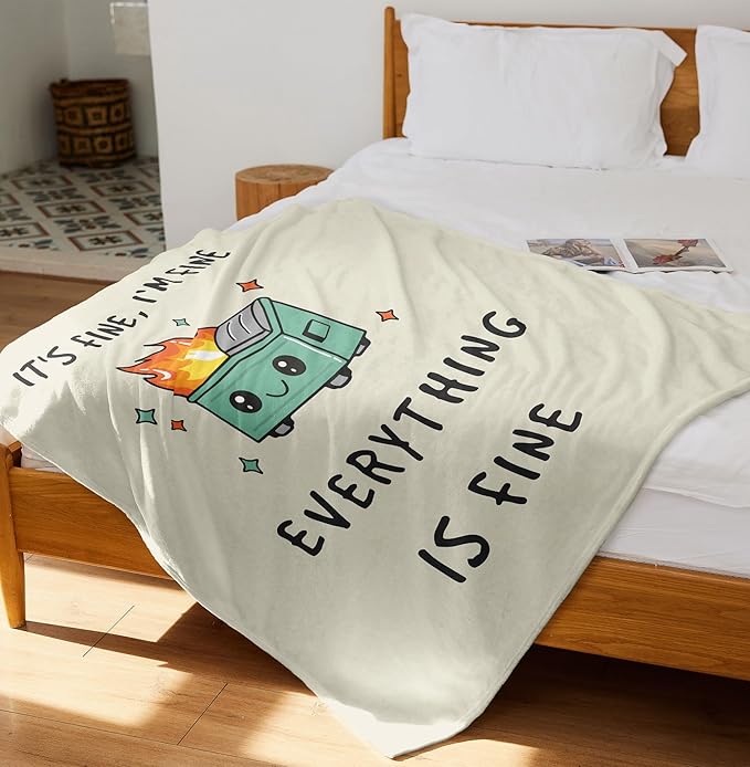 Emotional Support Dumpster Fire, Funny Blanket 60x50in Gifts for Women/Men, Funny Office Gifts for Coworkers, It’s Fine I’m Fine Everything’s Fine, Funny Gifts for Anyone Soft Throw