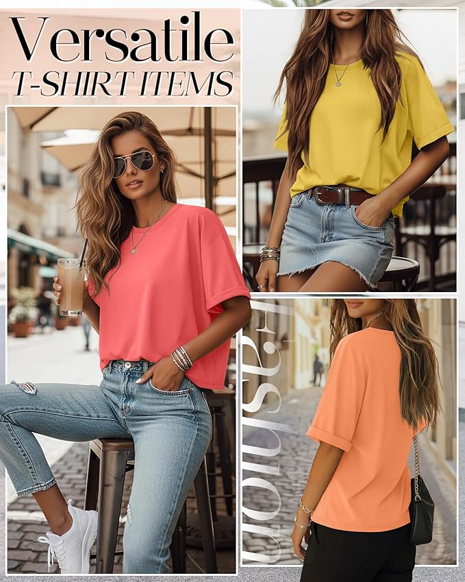 Riyiper 3 Pack Women's Oversized T-Shirt Half Sleeve Summer Tees Casual Loose Fit Crew Neck Basic Tops