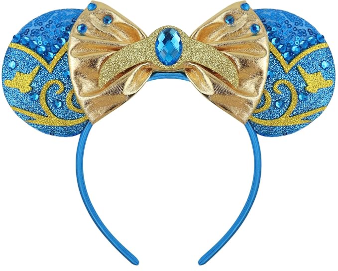 LIHELEI Mouse Ears Headband, Princess Jasmine Headbands for Women Birthday Party, Sequin Bows Headwear Hair Accessories for Women - Aladdin blue Headband