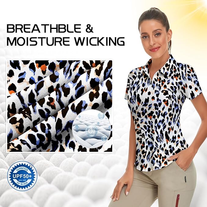 Women's Golf Shirt Short Sleeve Tennis Shirt Quarter Zip Golf Pullover Golf Polo Shirts Argyle Tops