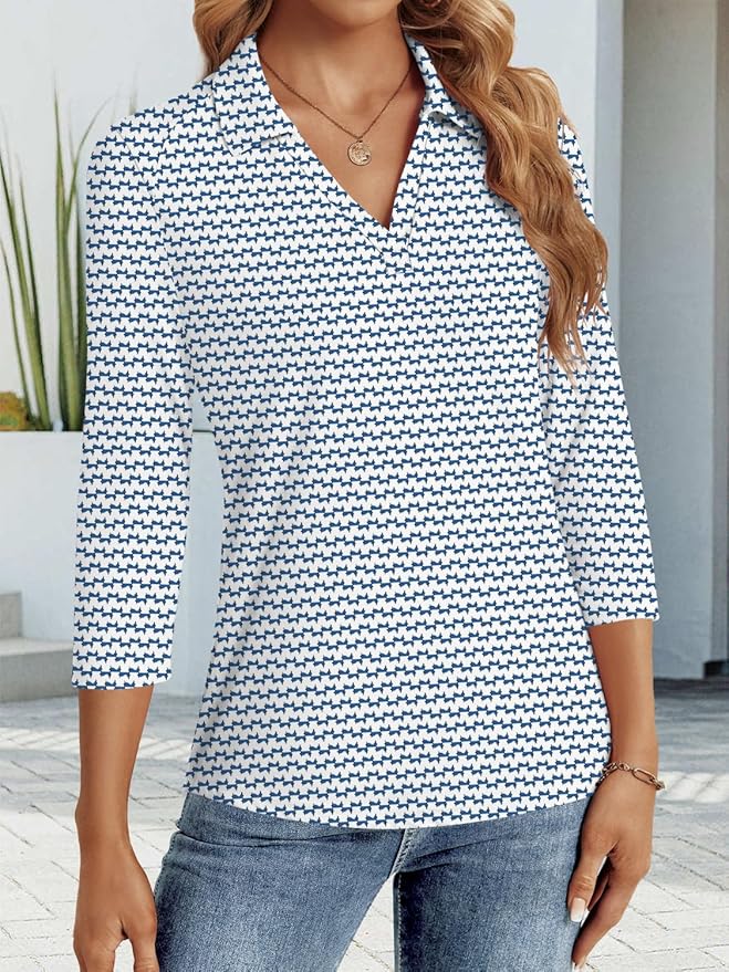 3/4 Length Sleeve Womens Tops Dressy Casual V Neck Polo Shirts Business Work Blouses 2025 Trendy Tunic Top
