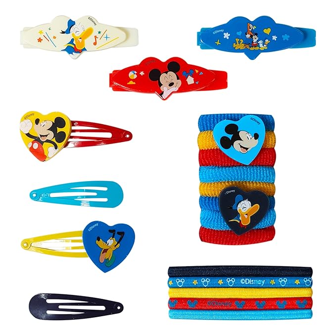 Luv Her Girls' Hair Accessories Set - 20 Pack Featuring Disney Mickey Mouse - Includes 3 Barrettes, 4 Snap Clips, 5 Elastics, 8 Terry Ponies - Everyday Wear, Special Occasions, Ages 3+