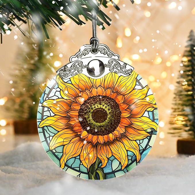 Christmas Ornaments: Stained Glass Ornament, Christmas Tree Ornament, Hanging Ornaments for Home Decor & Xmas Tree Decorations – Exquisite Holiday Decor, Holiday Present - Sunflower