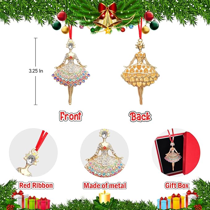 Ushinemi Ballerina Ornament for Christmas Tree 2024 - Sparkles Hanging Keepsake Gift for Kids Girls Tree Decor - B