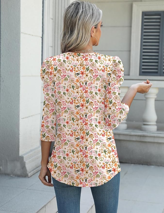 Ivicoer 3/4 Length Sleeve Womens Tops Summer Spring Tops for Women 2025 Puff Lace Sleeve Shirts Blouses