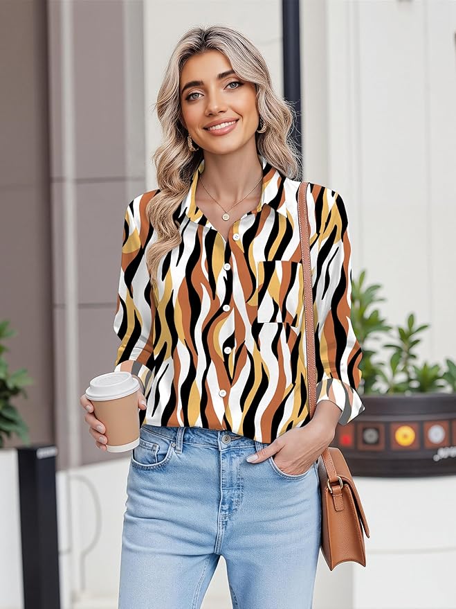 HOTOUCH Button Down Shirts for Women Long Sleeve Blouse Dressy Casual Business Work Tops with Pocket