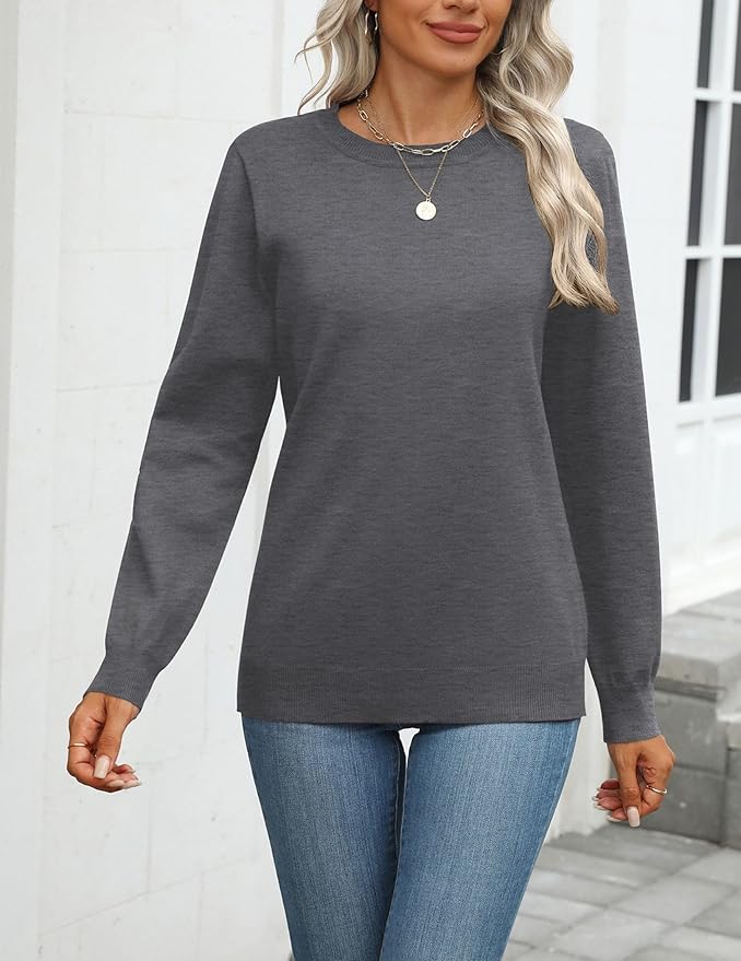 Zeagoo Womens 2026 Fall Sweaters Long Sleeve Tops Classic Crew Neck Pullover Sweaters Loose Dressy Casual Basic Clothes
