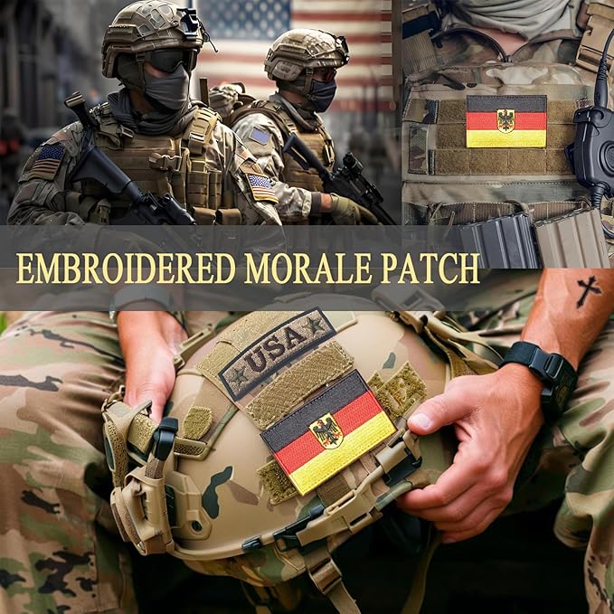 EmWoot 2PCS Germany Flag Emblem Patch Embroidered Morale Patch Military Tactical Patches Hook and Loop(Emblem)