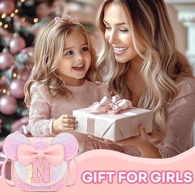 mibasies Toddler Purse Girl Gifts: Girls Birthday Gifts for 3-8 - Toys for Ages 2-4 Girls Mouse Ears Purse, Glitter Rainbow, Letter N