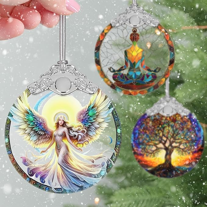 Angel Christmas Ornament, 3" Stained Glass Christmas Decor, Angel Ornaments for Christmas Tree, Christmas Tree Decorations, Gifts for Women, Unique Gift Idea, Perfect for Holiday Party, Window, Tree