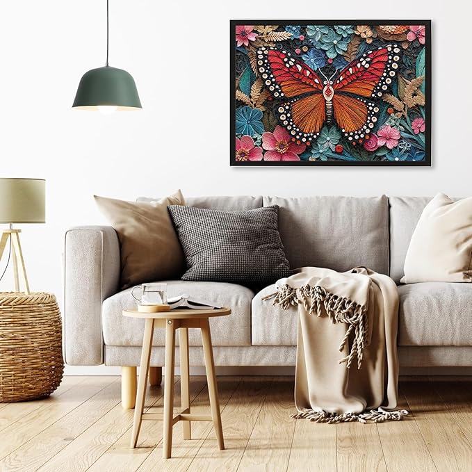 Naturelish Butterfly Jigsaw Puzzles for Adults 1000 Pieces, Brain Challenging Shaped Puzzle for Game Night, Family, Friends, Size is 26.6 x 19.2, Paper Cutting Art