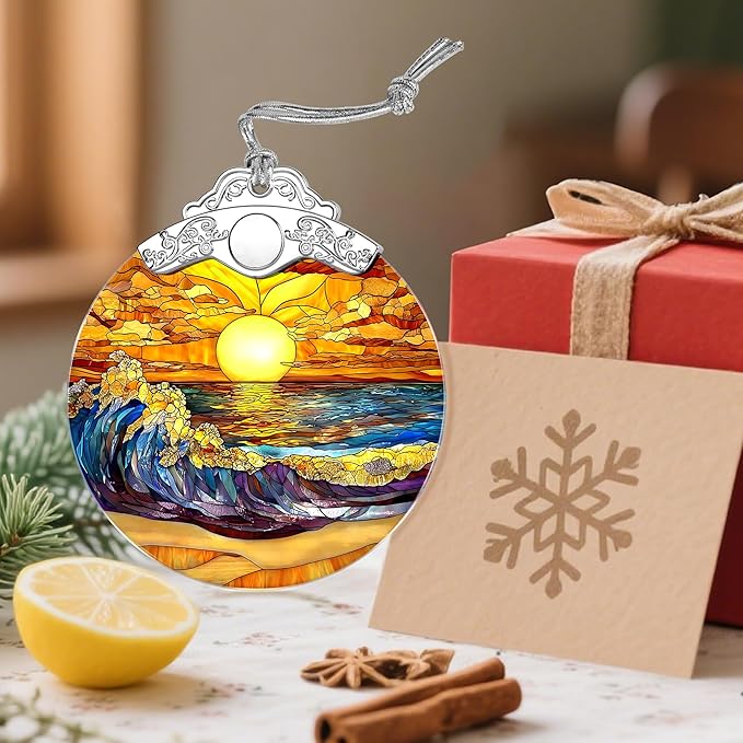 Stained Glass Ornament, Christmas Ornaments, Christmas Decorations for Tree, Holiday Ornament, Gifts for Nature Lovers, Holiday Party Gifts, Gift Ideas & Xmas Gift - Waves on The Beach