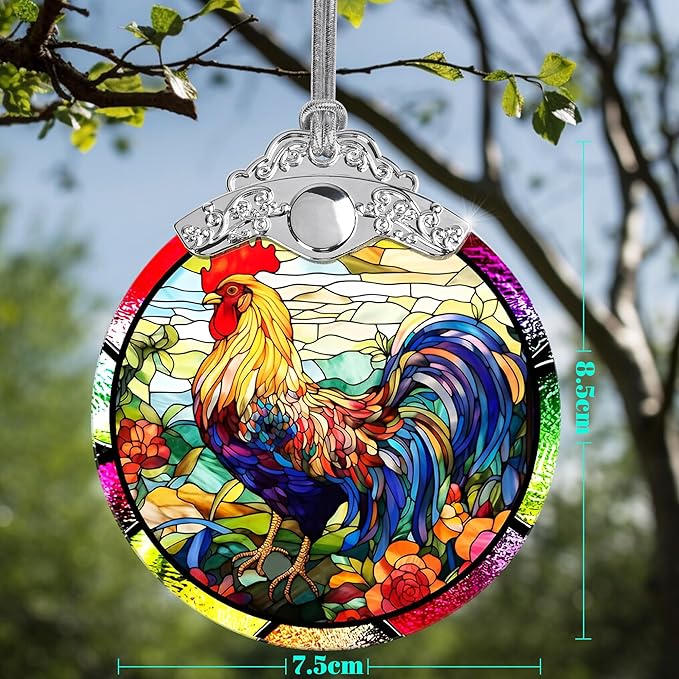 Jocidea Glass Chicken Christmas Ornament, Semi Transparent Stained Glass Ornament, Colorful Festive Decor for Holidays and Gifts