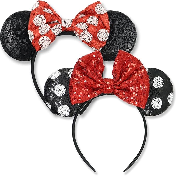 LIHELEI Minnie Ear Mouse Ears Headband with Sequin Bows, Mouse ears Headbands for Women Halloween Costume, Headwear Hair Accessories