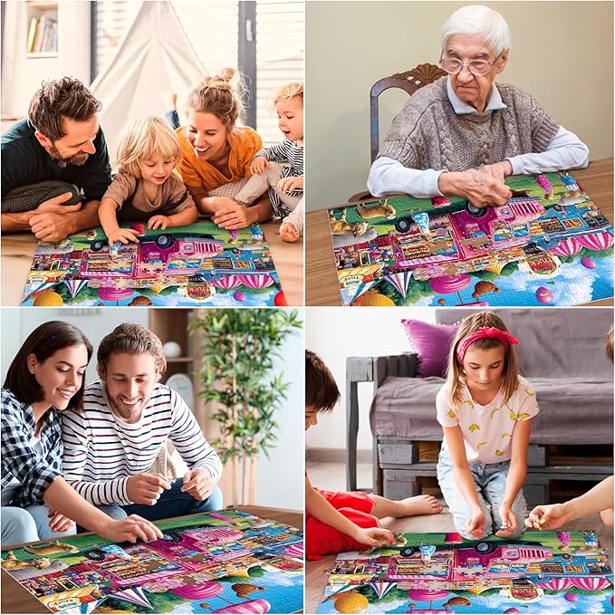 500 Piece Puzzles for Adults, Pink Burger Truck at Amusement Park Puzzle, Recycled Cardboard Jigsaw Puzzle 500 Pieces Vivid Colors, Challenging Puzzles Game Fun Gift for Teens Seniors 20.5 x 15in