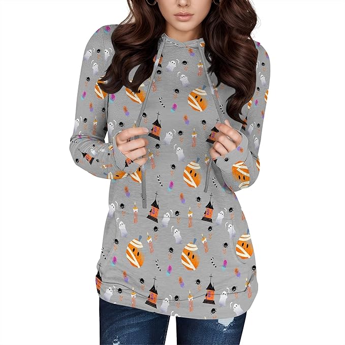 domirica Halloween Hooded Sweatshirt Long Sleeve Pocket Trendy Pumpkin Skull Sweatshirt Halloween Costumes For Holiday Party