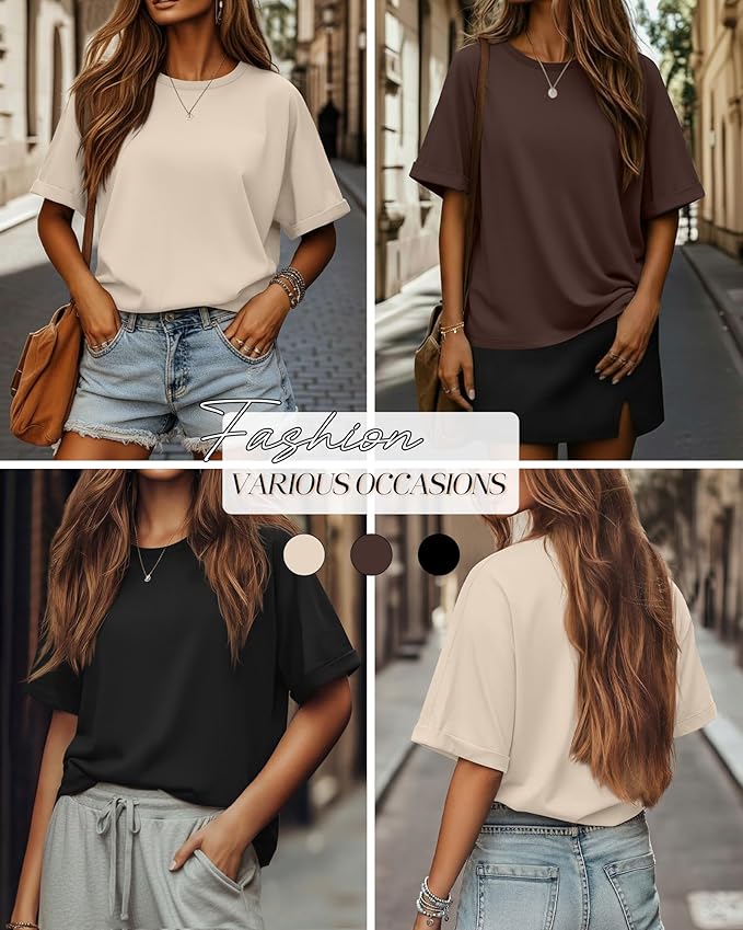 Riyiper 3 Pack Women's Oversized T-Shirt Half Sleeve Summer Tees Casual Loose Fit Crew Neck Basic Tops