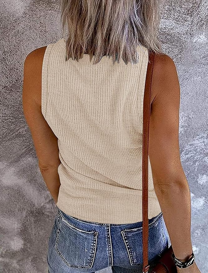 MEROKEETY Women's 2026 Summer Sleeveless Tank Tops V Neck Ribbed Dressy Casual Henley Shirts Button Loose Cami Tees