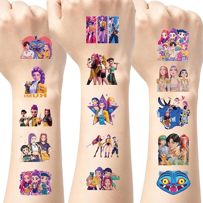 50Pcs Sheets Kpop Demon Temporary Tattoos for Kids, Cartoon Kpop Hunters Birthday Party Favors Gifts for Girl Boys Home Activity Class Prizes Carnival Christmas Rewards