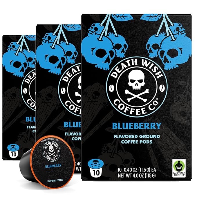 Death Wish Coffee, Blueberry Coffee Pods, Blue and Buried, Fair Trade, 30 Count