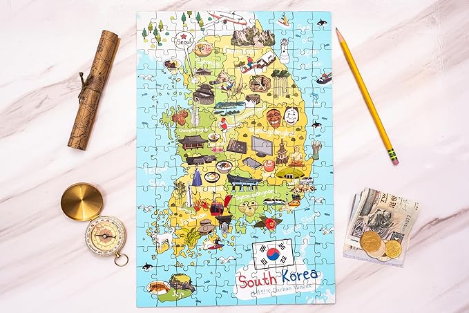 Terra Puzzles South Korea Map Wooden Jigsaw Puzzle 152 Piece, 10x15 inches