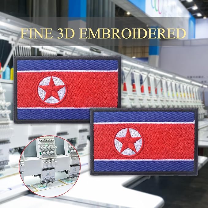 EmWoot 2PCS North Korea Flag Patch Embroidered Morale Patch Military Tactical Patches Hook and Loop(Black Border)