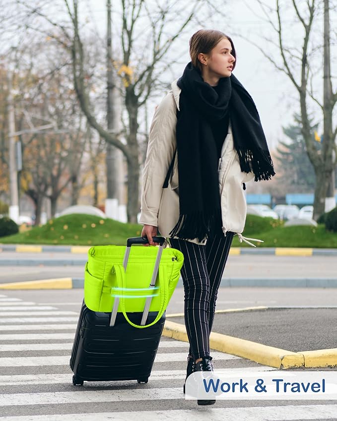 TOPDesign Puffy Tote Bag for Women with Cup Holder & Laptop Compartment & Cosmetic Bag & Trolley Sleeve for Work, Travel