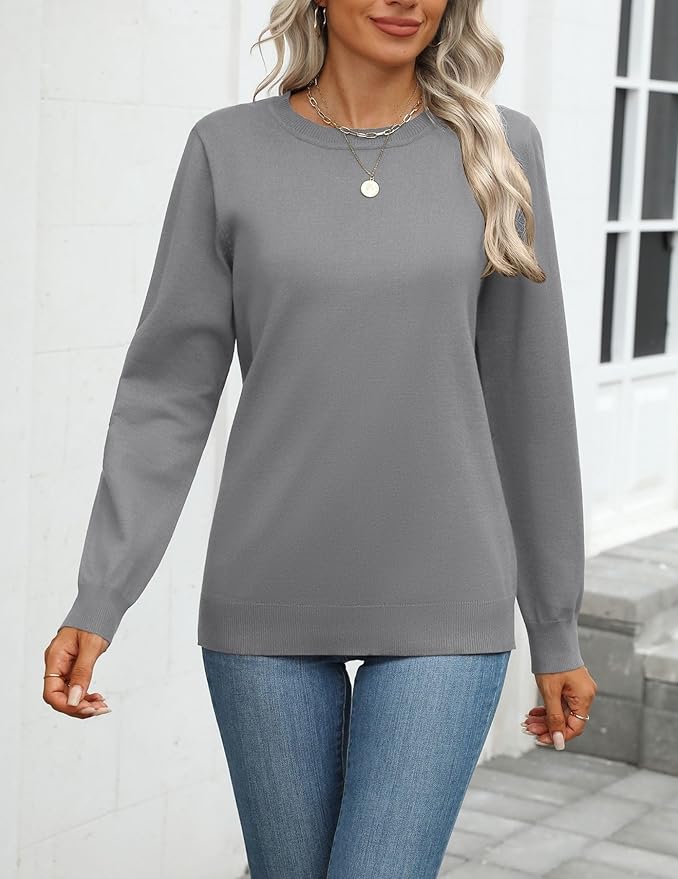Zeagoo Womens 2026 Fall Sweaters Long Sleeve Tops Classic Crew Neck Pullover Sweaters Loose Dressy Casual Basic Clothes