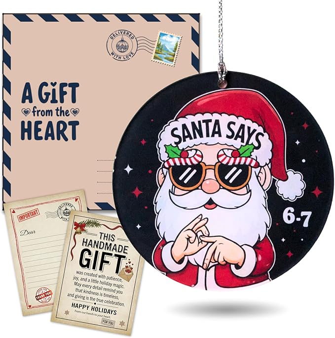 67 Funny Christmas Ornament – 67 Meme Black Santa Says Six Seven Acrylic Ornament, Teen Slang Meme Xmas Tree Decor, Viral for Gen Z Teen Boys Girls