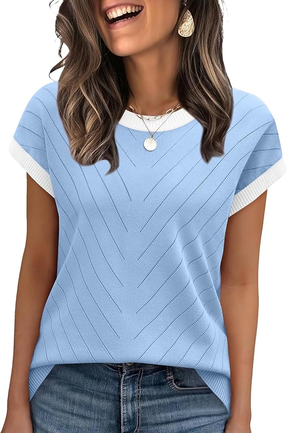WIHOLL Short Sleeve Sweater for Women Summer Tops 2026 Business Casual Outfits Beach Vacation Clothes