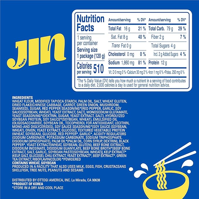 OTOKI Jin Ramen MILD, BTS Jin & JIN RAMEN edition without BTS Jin Sticker, Authentic Korean Instant Noodles, Rich and Savory Beef Broth, Quick and Easy Meal 4.23 oz x 18 Pack (1 Box) (PACK OF 18, MILD)