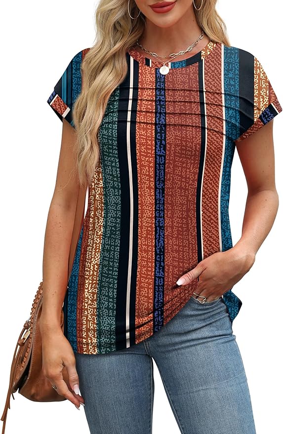 WEESO Womens Summer Tops Trendy 2026 Cap Sleeve T Shirts Crew Neck Pleated Front Beach Vacation Clothes Fashion