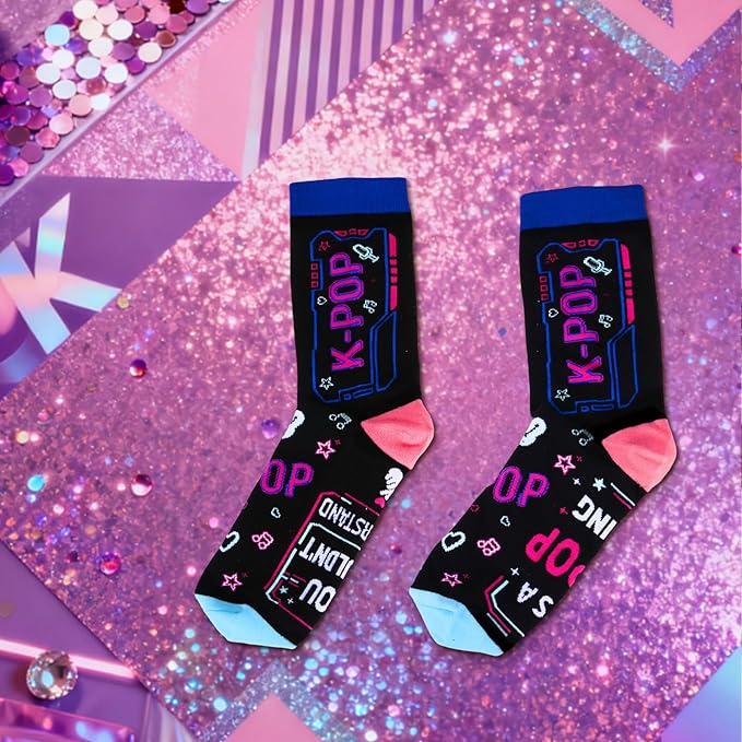 Kpop Socks, Kpop Merch for Girls, K Pop Fans, Lovers,K Pop Singing Socks for Singers 7-9 Years Girls, Music Gifts for Women, Teen Girl Valentines Day Gift, Korean K-pop Christmas Birthday Decorations