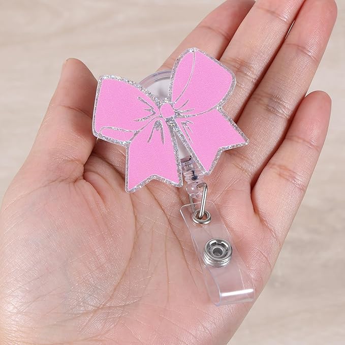 Pink Bow Badge Reel, Cute Retractable ID Card Badge Holder, Name Tag Work Badge Clip for ICU NICU RN LPN CNA MA ER Night Shift Nurse Nursing Student Pediatric OB/GYN Doctor Teacher, Nurse Gifts