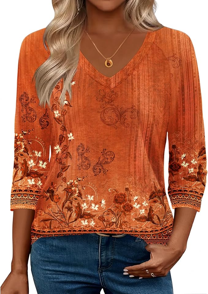 Zeagoo 3/4 Length Sleeve Womens Tops Casual V Neck Shirts Soft Basic Tees Business Work Blouses