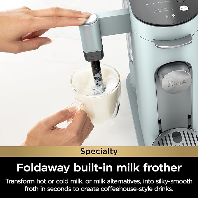 Ninja Pods & Grounds Specialty Single-Serve Coffee Maker, K-Cup Pod Compatible, Built-In Milk Frother, 6-oz. Cup to 24-oz. Travel Mug Sizes, Iced Coffee Maker, Glacier Blue, PB051GB