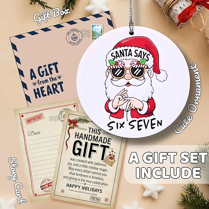 67 Funny Christmas Ornament – 67 Meme Black Santa Says Six Seven Acrylic Ornament, Teen Slang Meme Xmas Tree Decor, Viral Gift for Gen Z Teen Boys Girls